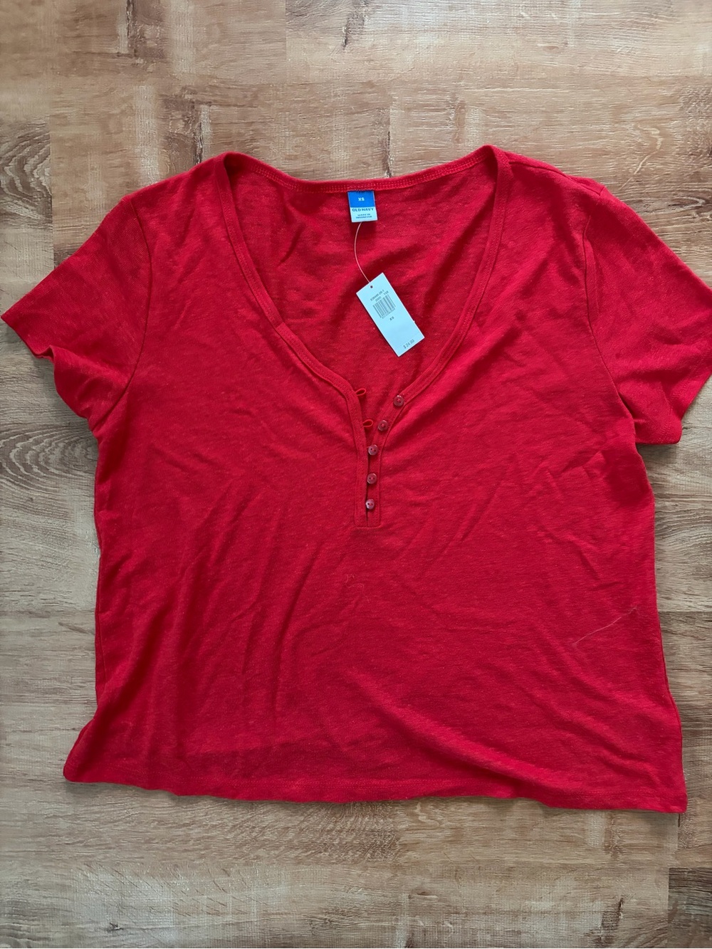 Old Navy Red Short-Sleeve Henley Tee